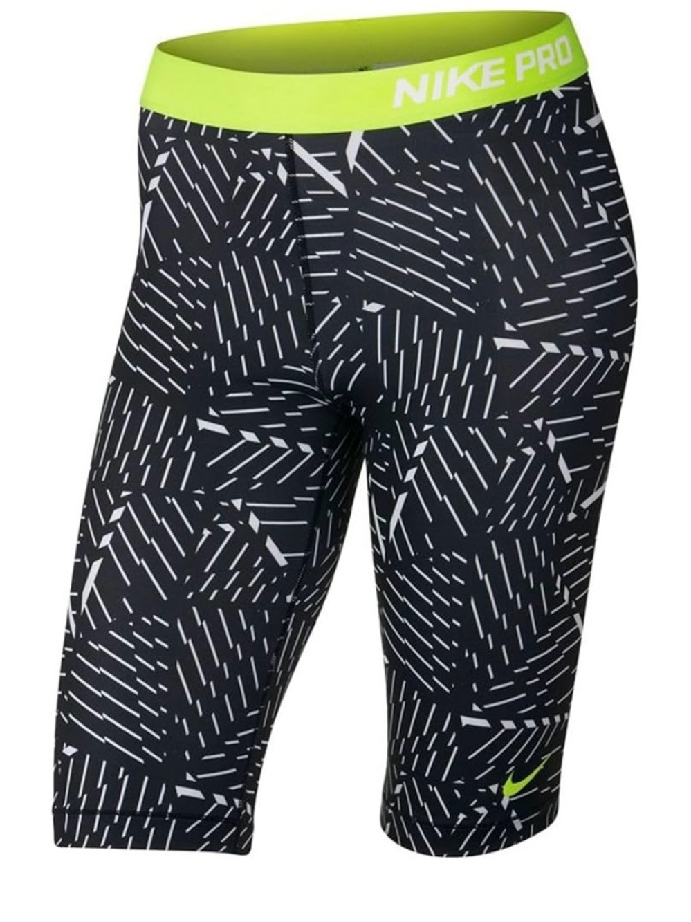 Nike Women's Pro 11" Bash Training Shorts, White/Black/Volt, XL